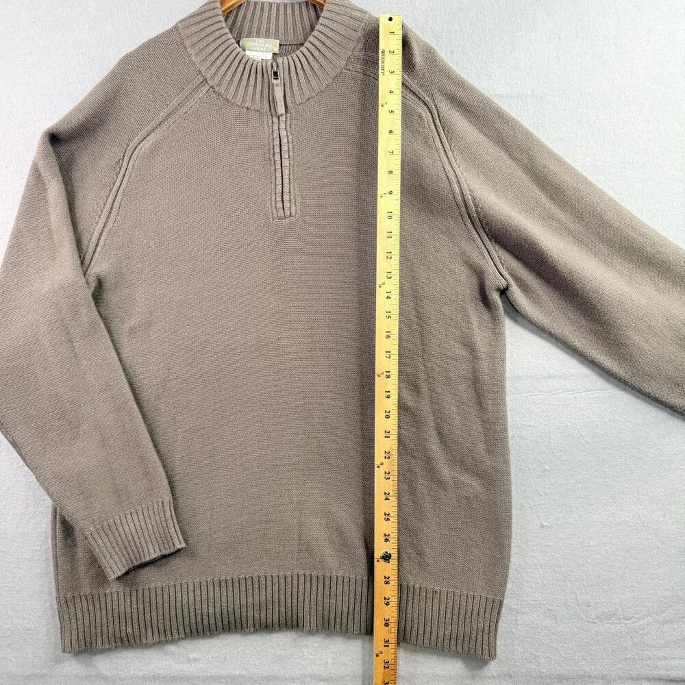 The Territory Ahead Sweater Mens Large Brown Cotton Cashmere 1/4 Zip Pullover